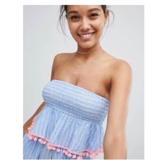 NWT Powder Blue Seersucker Pinstripe Romper | America & Beyond Small - Picture 5 of 5